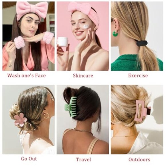 Spa Headband Set with Wristbands Hair Clips Ties Skincare Essentials main image 4